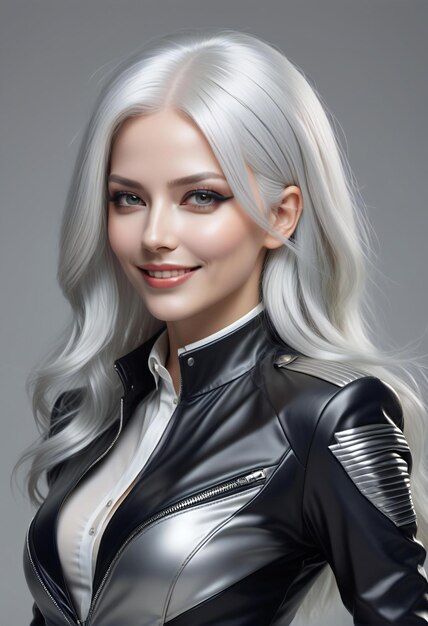 Portrait of a beautiful young blonde woman in a black latex costume