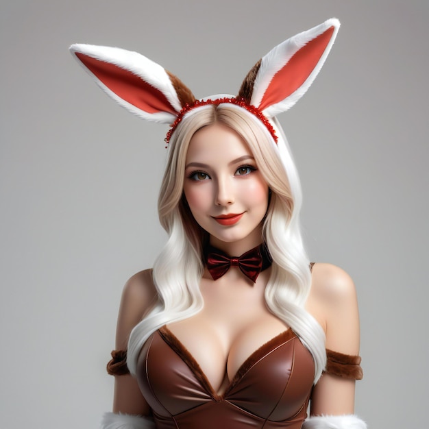 Portrait of a beautiful young blonde woman with Easter bunny ears