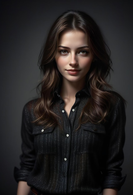 Portrait of a beautiful young brunette woman in a black shirt