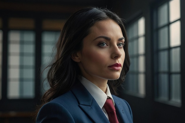 Portrait of a beautiful young brunette woman in business suit