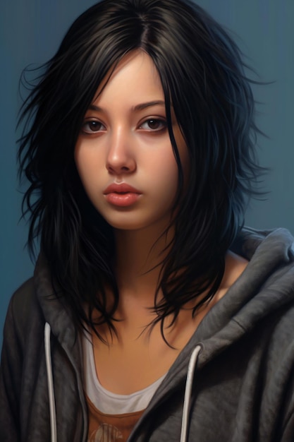 Portrait of a beautiful young brunette woman in a gray jacket