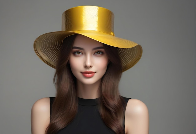 Portrait of a beautiful young brunette woman in a hat