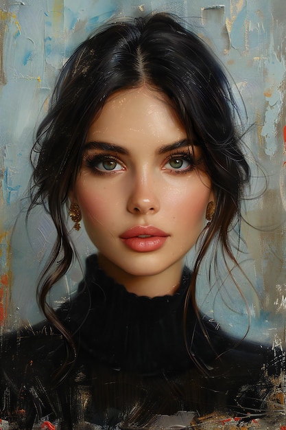 Portrait of a beautiful young brunette woman with bright makeup