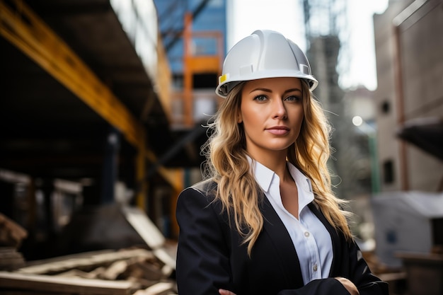 Portrait of a beautiful young business woman in a construction site