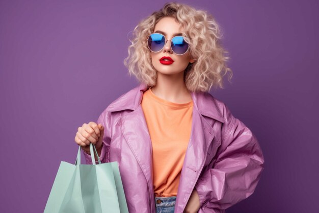 Portrait of a beautiful young girl with shopping bags in the city