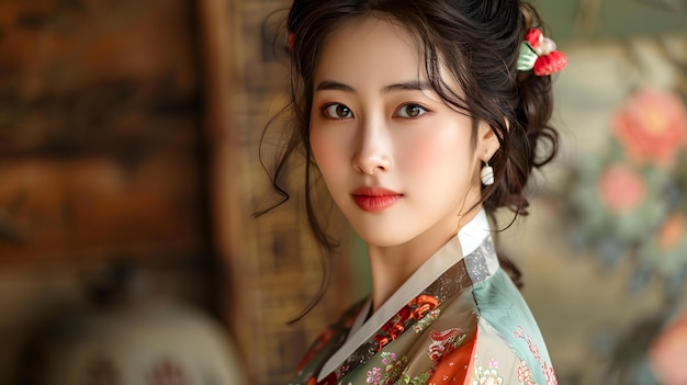 Portrait of a beautiful young Korean woman in traditional dress