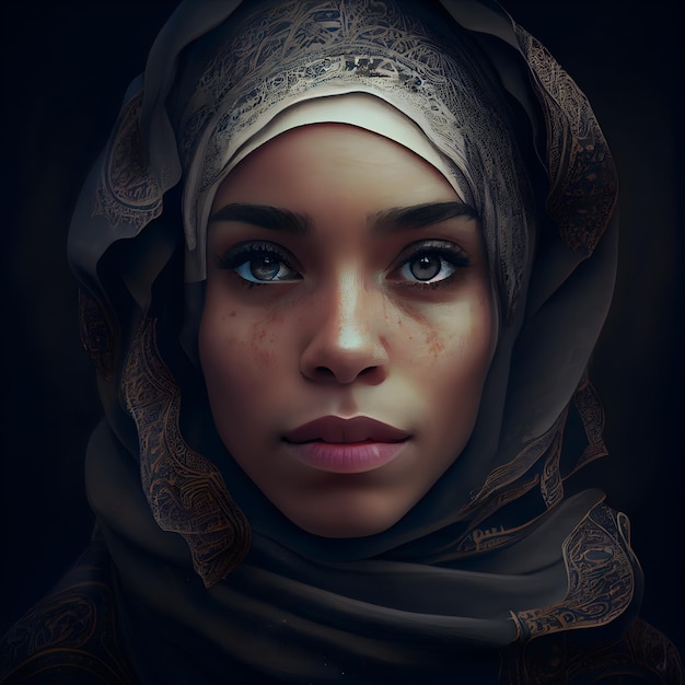 Portrait of beautiful young muslim woman in hijab looking at camera