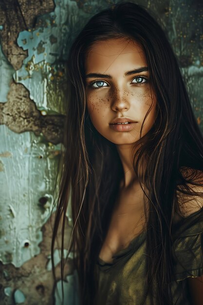 Portrait of a beautiful young woman against wall