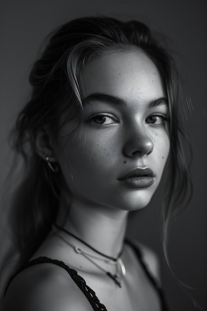 Portrait of a beautiful young woman Black and white photo