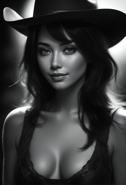 Portrait of a beautiful young woman in a cowboys hat