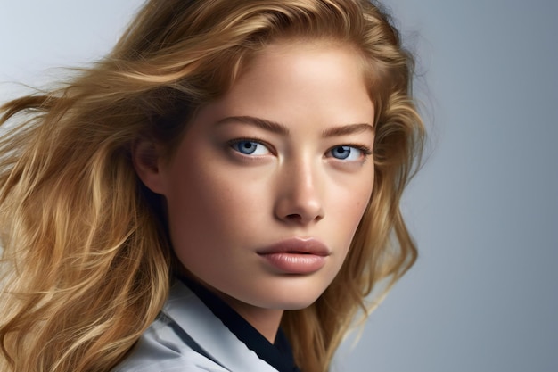 Portrait of a beautiful young woman doctor with blond hair Studio shot