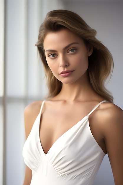 Portrait of a Beautiful Young Woman in Elegant Fashion Dress