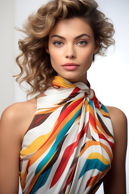 Portrait of a Beautiful Young Woman in Elegant Fashion Dress