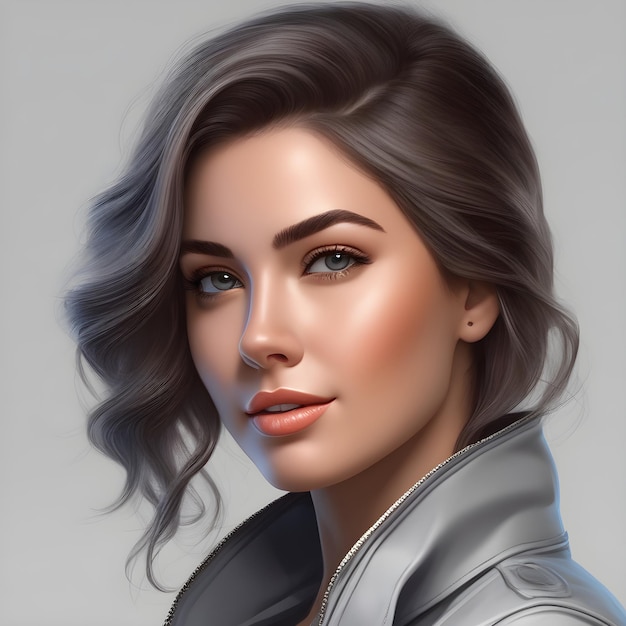 Portrait of beautiful young woman in leather jacket Vector illustration