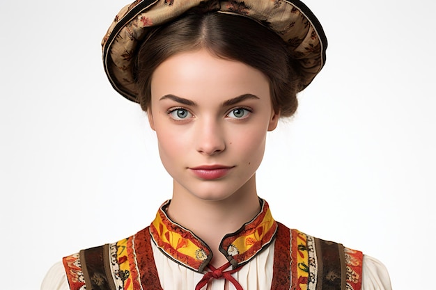 Portrait of a beautiful young woman in a national costume Isolated on white background