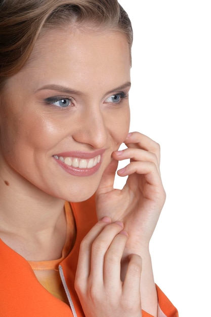 Portrait of beautiful young woman posing isolated