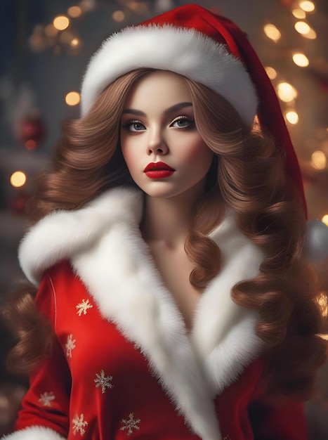 Portrait of beautiful young woman in Santa Claus clothes Christmas