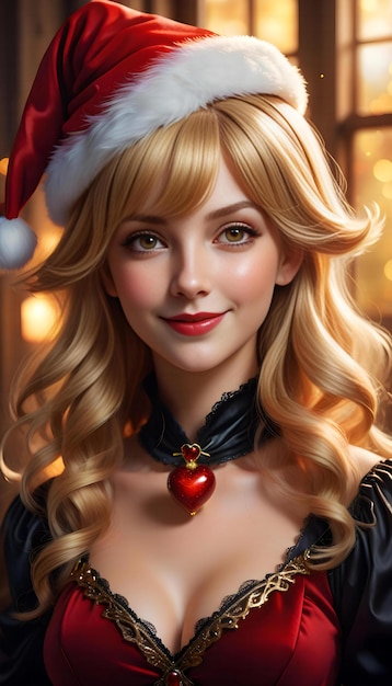 Portrait of a beautiful young woman in Santa Claus clothes Christmas