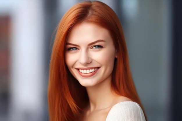 Portrait of a beautiful young woman smiling happily created with generative ai