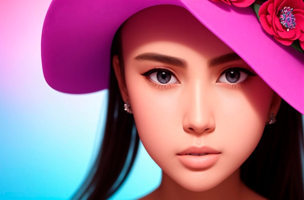 Portrait of a beautiful young woman in a summer hat Beauty fashion Generative AI