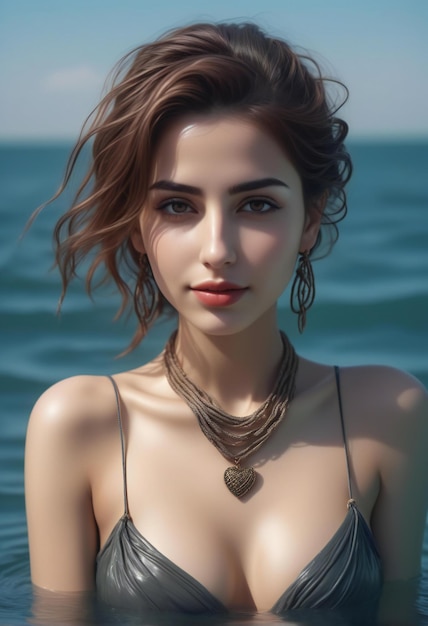 Portrait of a beautiful young woman in swimsuit posing on the beach