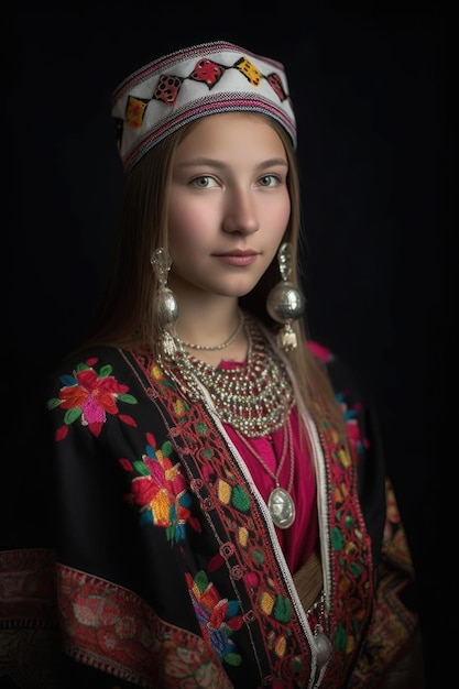 Portrait of a beautiful young woman in traditional costume