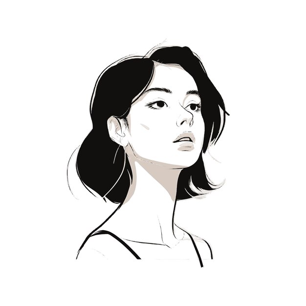 Photo portrait of a beautiful young woman vector illustration on white background minimalist line art