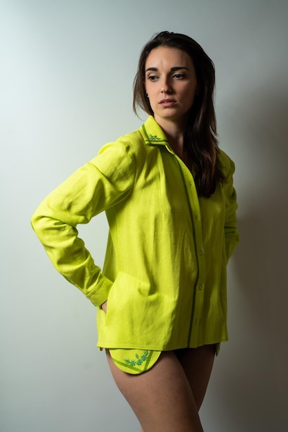 portrait of a beautiful young woman wearing fashion shirt