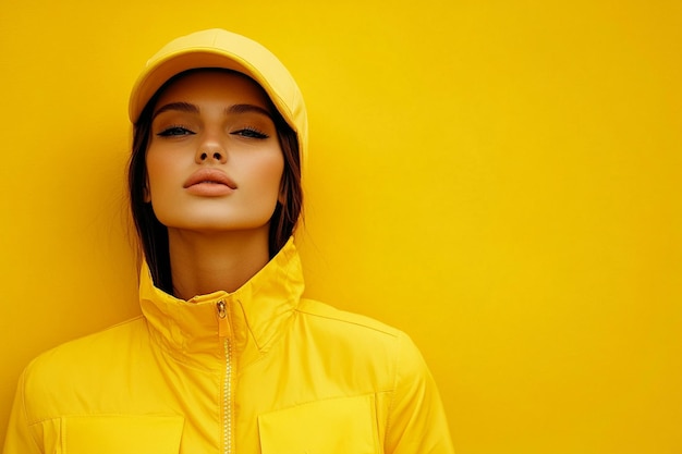 Photo portrait of beautiful young woman wearing yellow summer