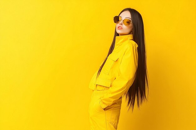 Photo portrait of beautiful young woman wearing yellow summer