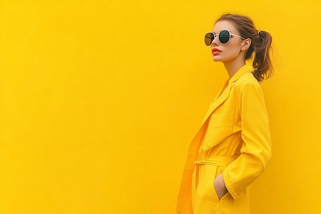 Photo portrait of beautiful young woman wearing yellow summer