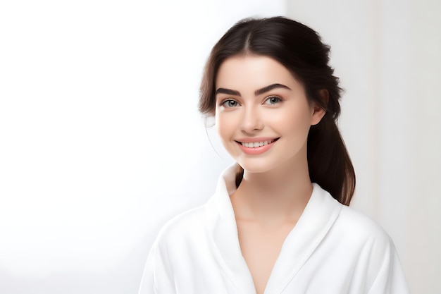 Portrait of a Beautiful Young Woman on White Studio Background