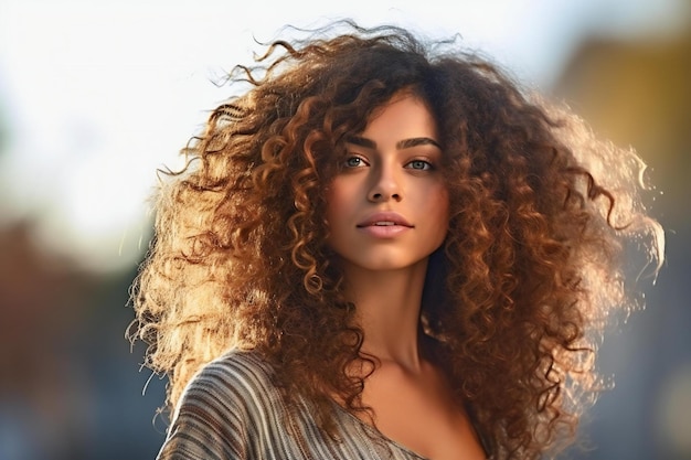 Portrait of beautiful young woman with afro curly hairstyle