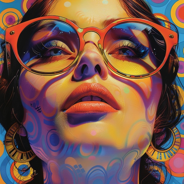 Portrait of a beautiful young woman with bright makeup and glasses