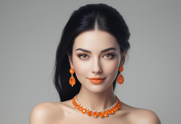 Portrait of beautiful young woman with bright makeup and jewelry