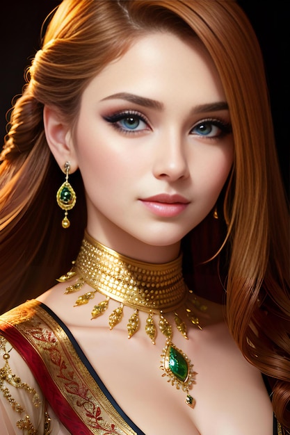 Portrait of a beautiful young woman with bright makeup and jewelry