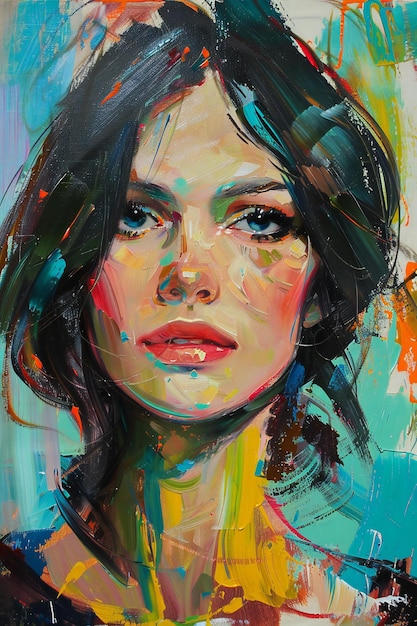 Portrait of a beautiful young woman with bright makeup Oil painting style