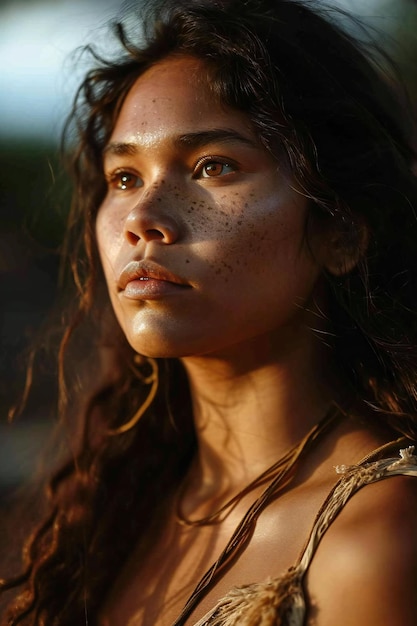 Portrait of a beautiful young woman with brown hair and brown eyes