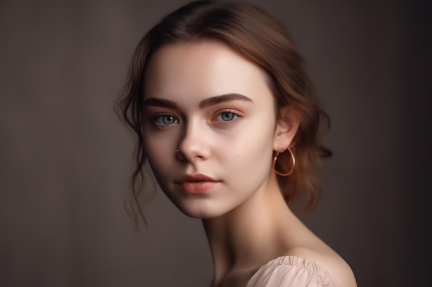 Portrait beautiful young woman with clean fresh skin model with healthy skin close up portrait cosme