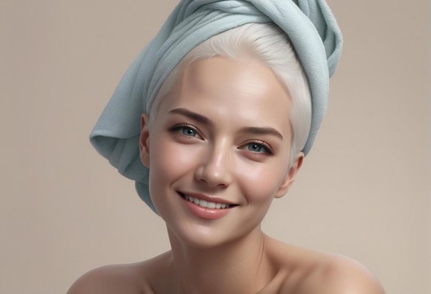 Portrait of beautiful young woman with clean fresh skin and turban