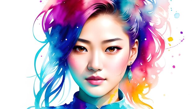 Portrait of a beautiful young woman with colorful hair Fashion art