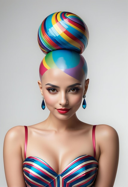 Portrait of a beautiful young woman with colorful makeup and hairstyle