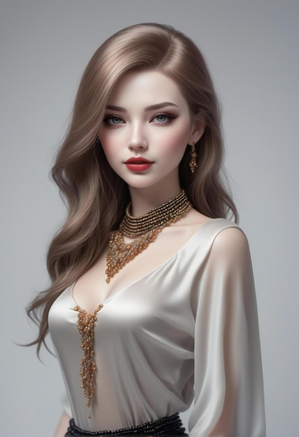 Portrait of beautiful young woman with evening makeup and gold jewelry