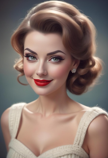 Portrait of beautiful young woman with makeup and hairstyle Retro style