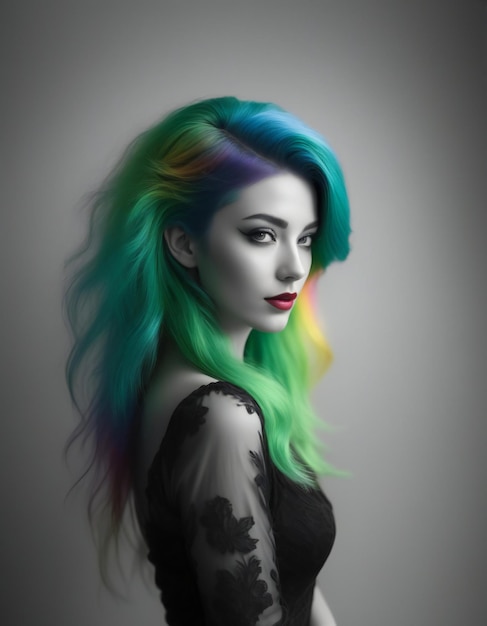 Portrait of a beautiful young woman with multicolored hair