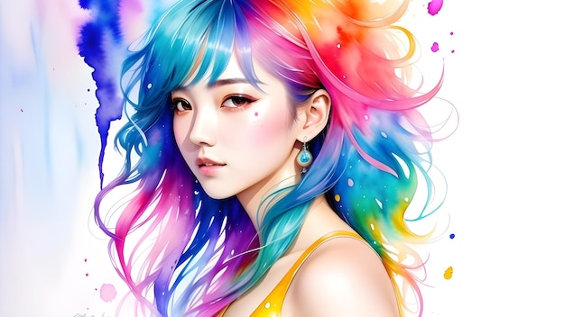 Portrait of a beautiful young woman with multicolored hair