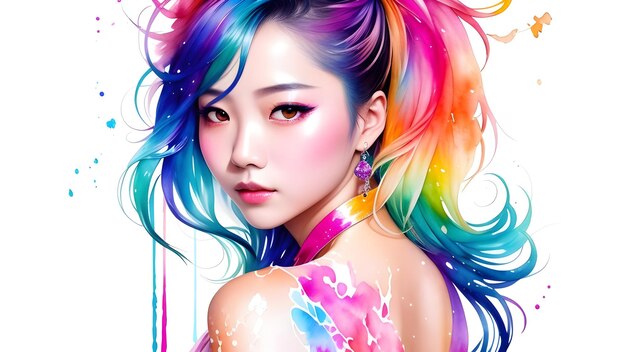 Portrait of a beautiful young woman with multicolored hair