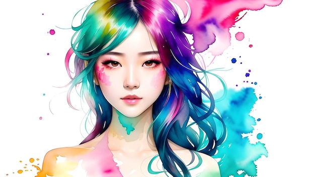 Portrait of a beautiful young woman with multicolored hair