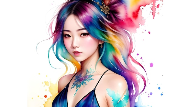 Portrait of a beautiful young woman with multicolored hair