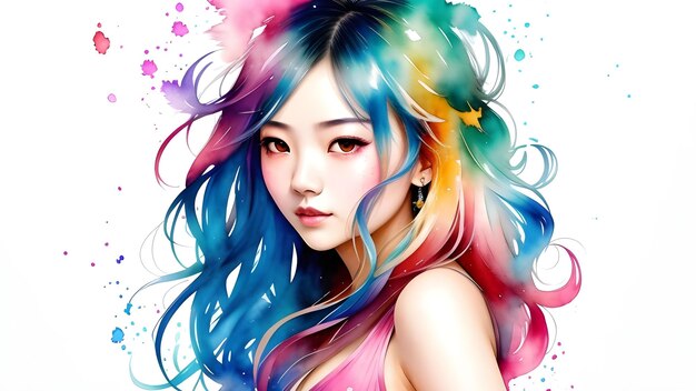 Portrait of a beautiful young woman with multicolored hair